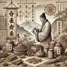 an old chinese drawing depicting Exploring the Healing Power of Medicinal Foods in Traditional Chinese Medicine